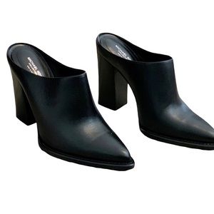 Brand New!! Michael Kors Women's Bond Runway Leather High Block Heel Mules